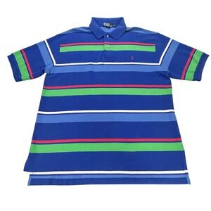 Polo Ralph Lauren Knit Shirt Mens XLT Tall Blue Striped Rugby Style Sweater
